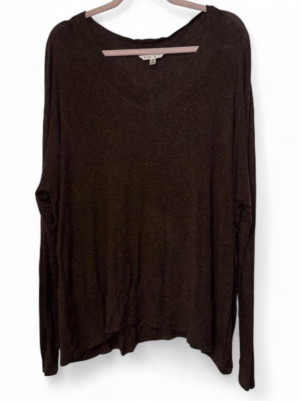 Cabi Brown Oversized V-Neck Knit Top Size S Rayon Blend Slouchy